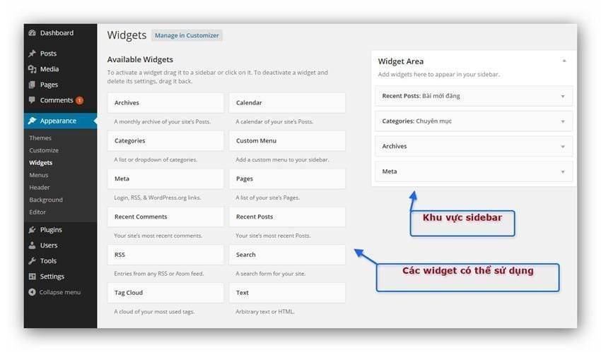 Widget trong wordpress là gì? Tác dụng của widget đối với người làm web