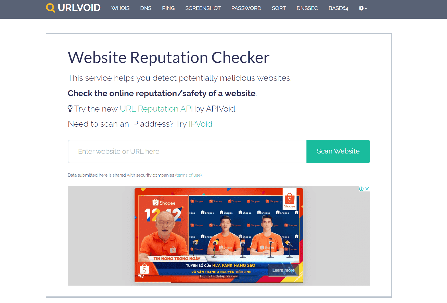 Kiểm tra độ tin cậy của Website bằng URLVoid