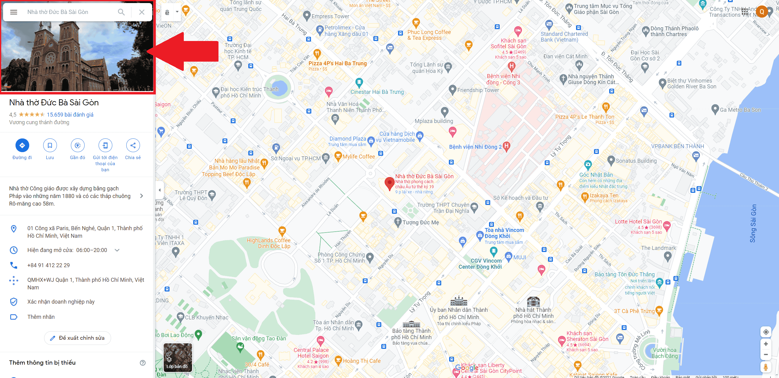 Cách lấy ảnh từ Google Map - Nhà thờ Đức Bà