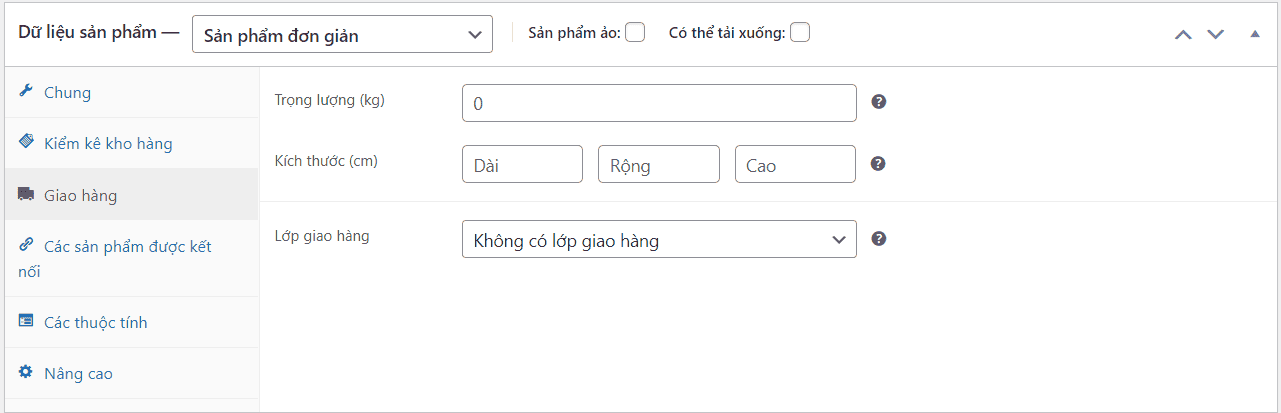 Thiết lập giao hàng cho sản phẩm