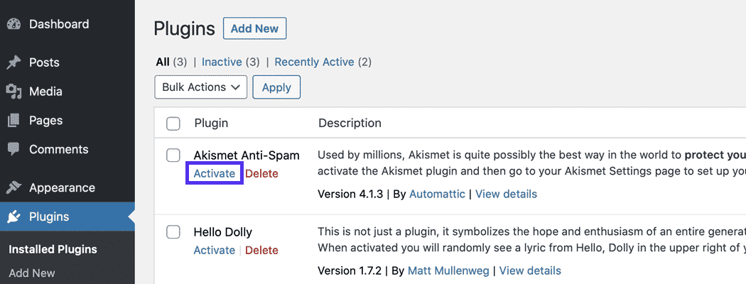 activate-plugin-wordpress-admin