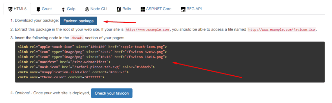 Fix favicon: tải gói favicon vào copy đoạn code vào header.php