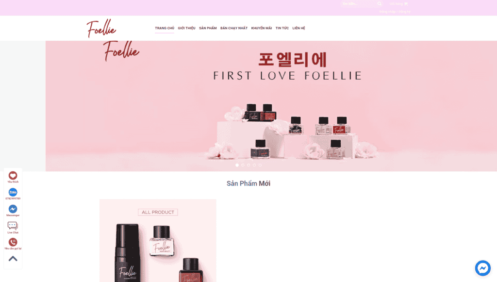 Mẫu giao diện Website kinh doanh nước hoa Foellie