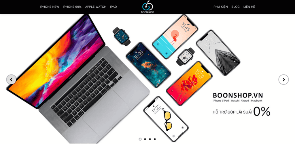 Giao diện website thiết bị công nghệ theo mẫu Boon Shop