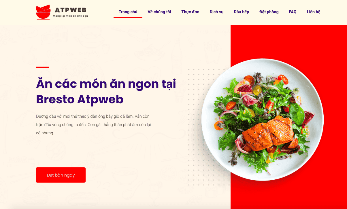 Giao diện một mẫu thiết kế website nhà hàng của ATPWeb