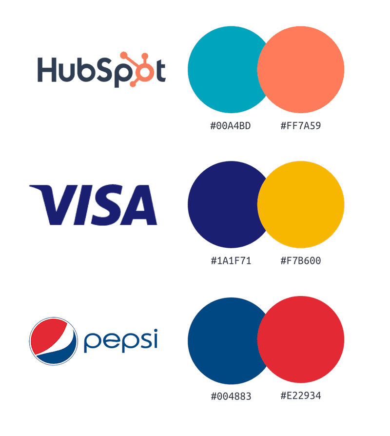 Màu sắc nhận diện thương hiệu của Hubspot, Visa và Pepsi