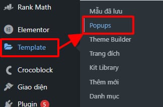 Nhấn vào Popups trong thẻ Template để tạo