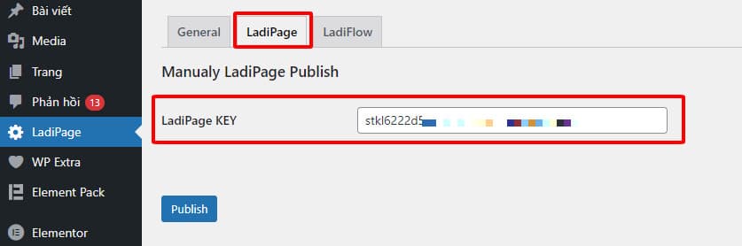 Vào site WordPress dán Key vừa sao chép
