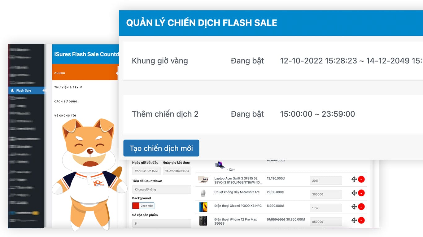 Mục Flash Sale trong WP DashBoard