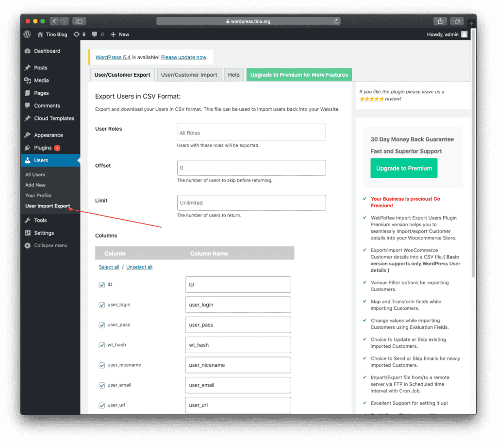 Nhập và xuất người dùng trên WordPress bằng plugin