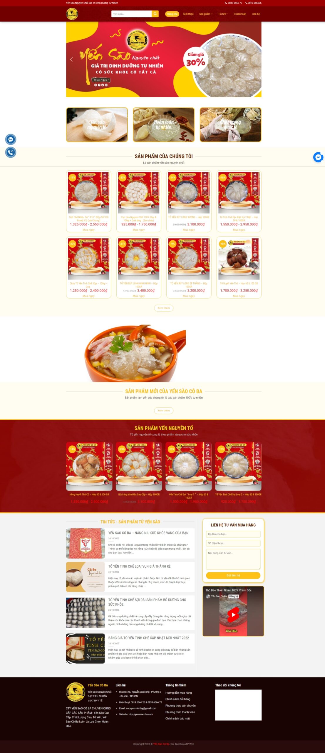 Mẫu website yến sào yensaocoba.com
